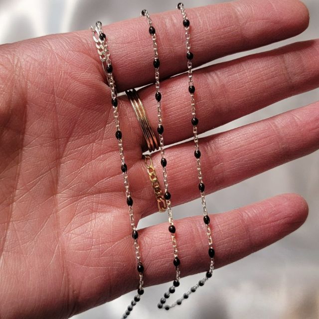 Black Satellite Link Sterling Silver Permanent Jewelry Chain