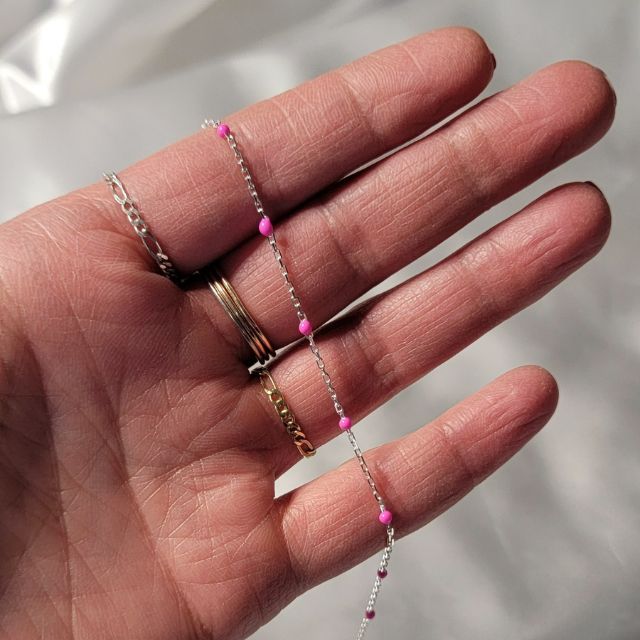 Pink Satellite Link Sterling Silver Permanent Jewelry Chain