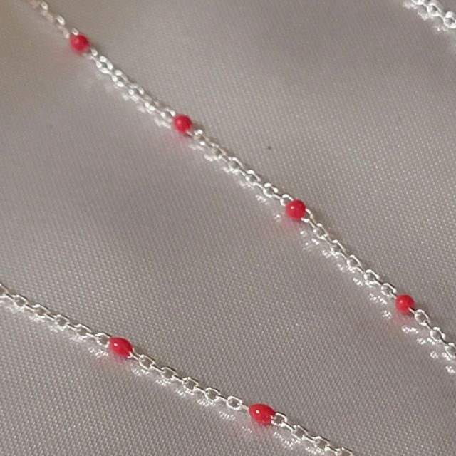Red Satellite Link Sterling Silver Permanent Jewelry Chain