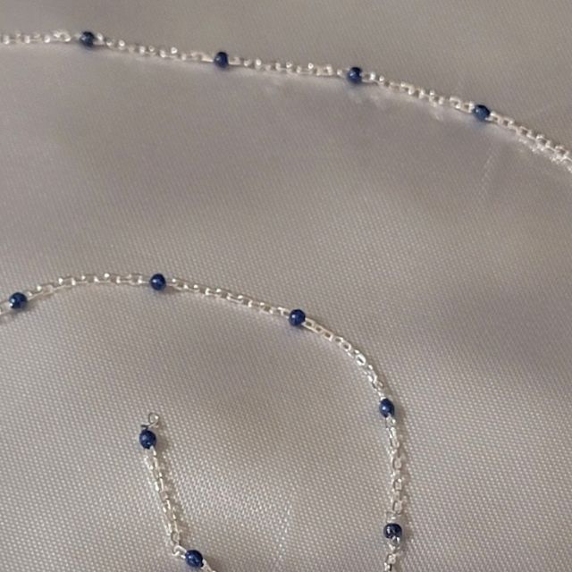 Royal Blue Satellite Link Sterling Silver Permanent Jewelry Chain