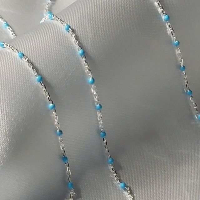 Turquoise Satellite Link Sterling Silver Permanent Jewelry Chain