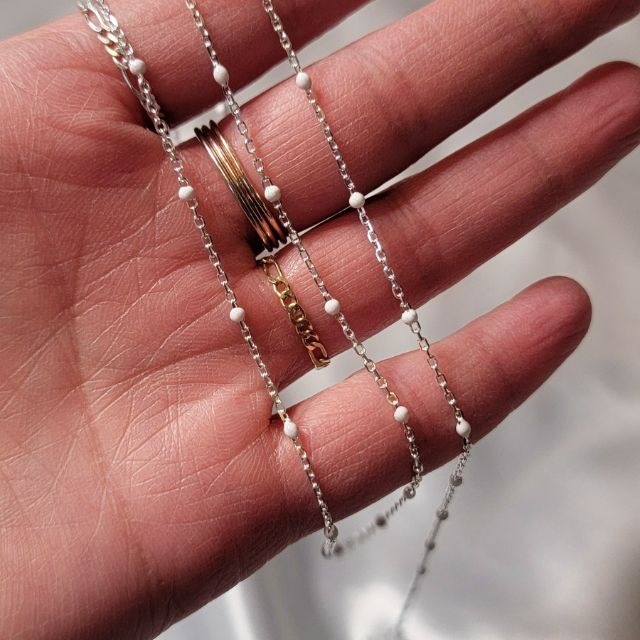 White Satellite Link Sterling Silver Permanent Jewelry Chain