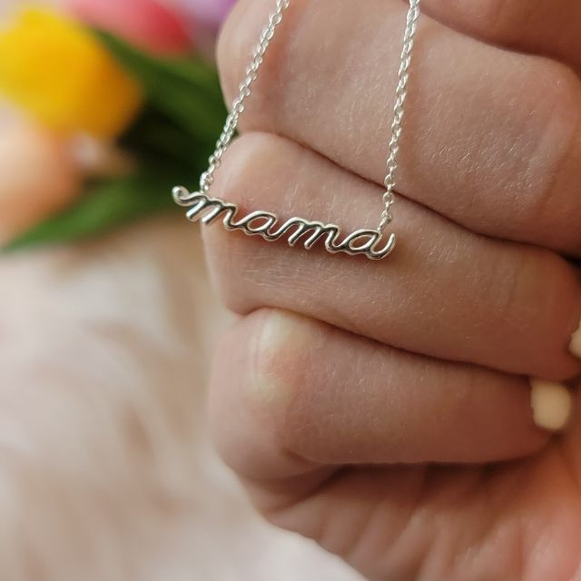 Mama Petite Script Sterling Silver Necklace