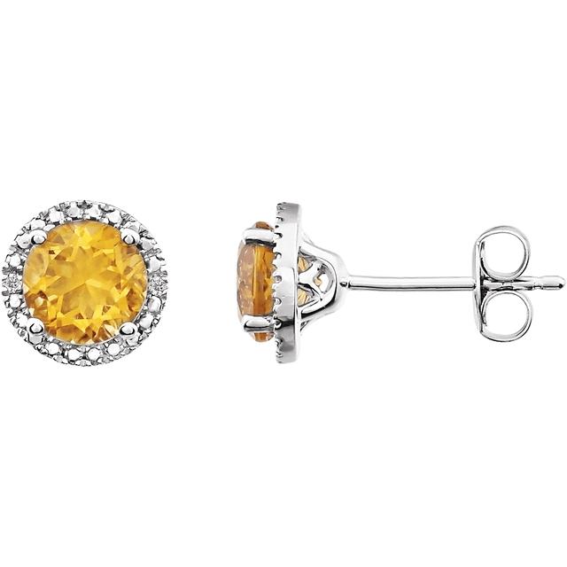 Round .01 CTW Diamond Halo Birthstone Earrings in .925 Sterling Silver