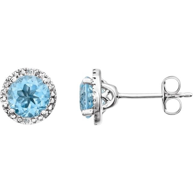 Round .01 CTW Diamond Halo Birthstone Earrings in .925 Sterling Silver
