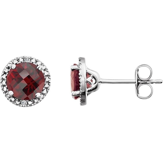 Round .01 CTW Diamond Halo Birthstone Earrings in .925 Sterling Silver