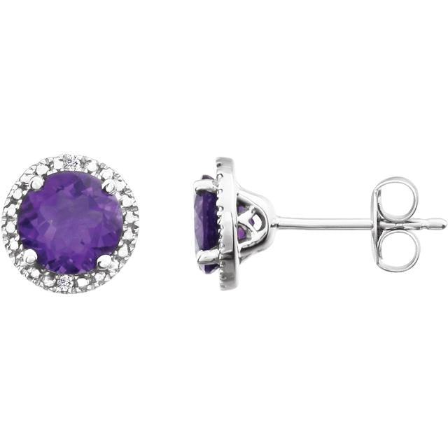 Round .01 CTW Diamond Halo Birthstone Earrings in .925 Sterling Silver
