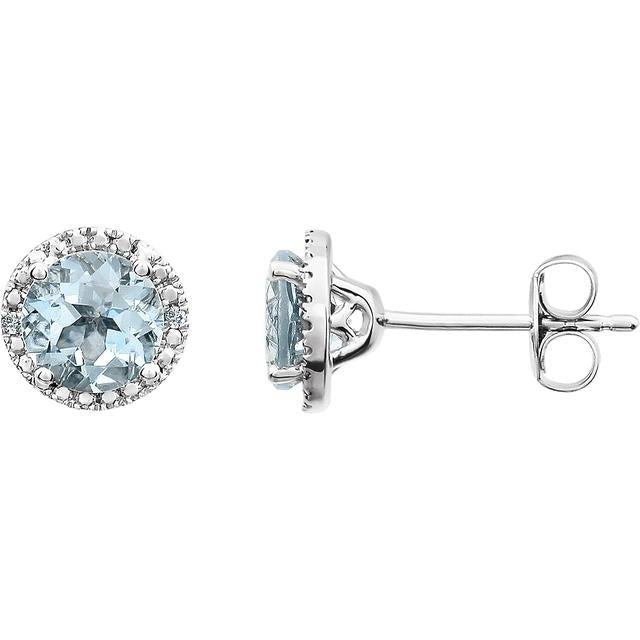 Round .01 CTW Diamond Halo Birthstone Earrings in .925 Sterling Silver