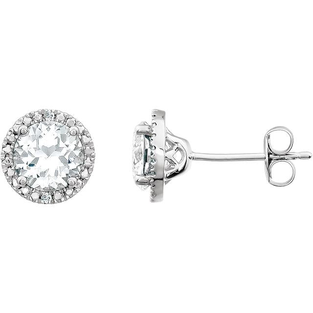 Round .01 CTW Diamond Halo Birthstone Earrings in .925 Sterling Silver