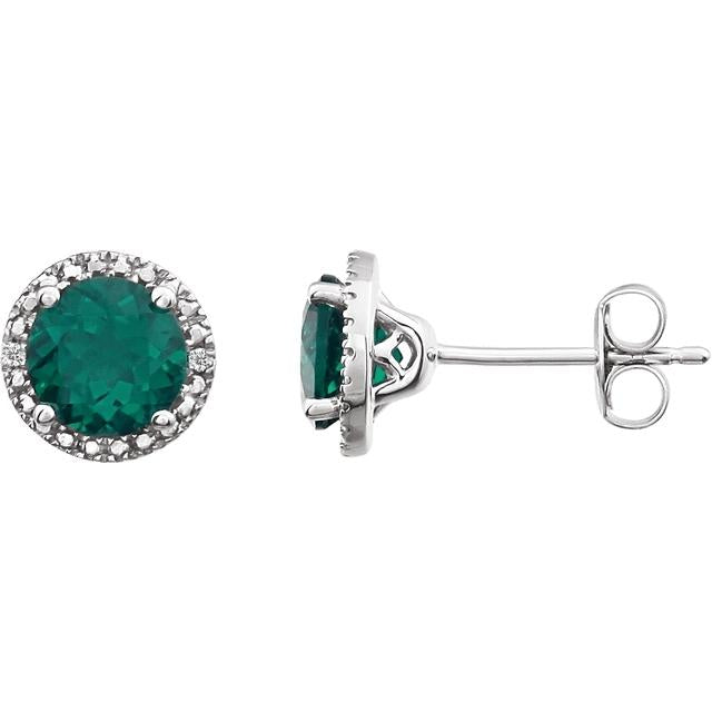 Round .01 CTW Diamond Halo Birthstone Earrings in .925 Sterling Silver
