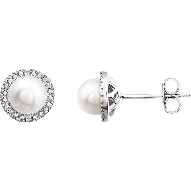 Round .01 CTW Diamond Halo Birthstone Earrings in .925 Sterling Silver