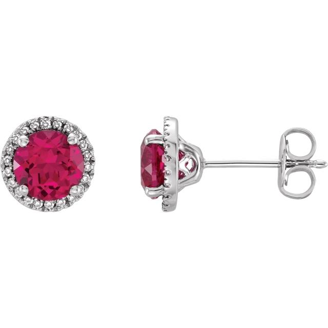 Round .01 CTW Diamond Halo Birthstone Earrings in .925 Sterling Silver