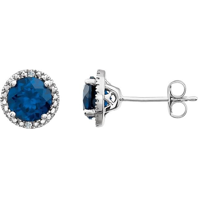 Round .01 CTW Diamond Halo Birthstone Earrings in .925 Sterling Silver