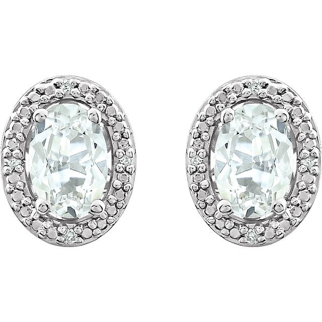 Oval Diamond Halo Birthstone Earrings .925 Sterling Silver