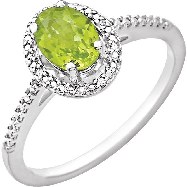 Oval .01 CTW Diamond Halo Birthstone Ring in .925 Sterling Silver