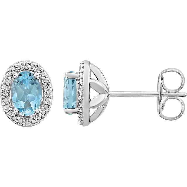 Oval Diamond Halo Birthstone Earrings .925 Sterling Silver