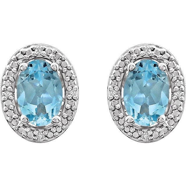 Oval Diamond Halo Birthstone Earrings .925 Sterling Silver