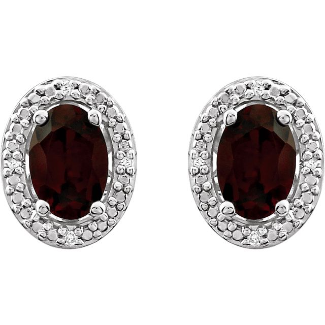 Oval Diamond Halo Birthstone Earrings .925 Sterling Silver