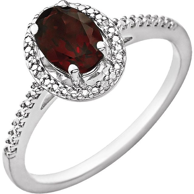 Oval .01 CTW Diamond Halo Birthstone Ring in .925 Sterling Silver
