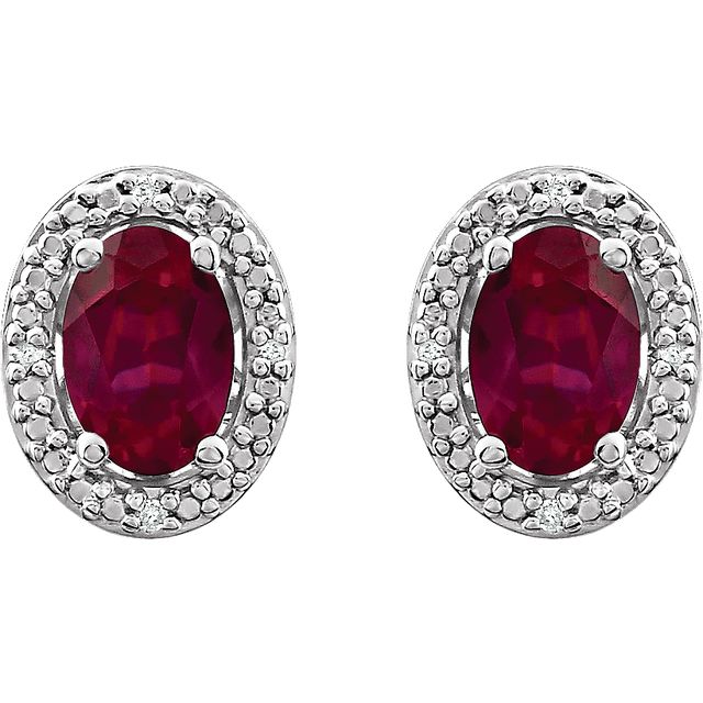 Oval Diamond Halo Birthstone Earrings .925 Sterling Silver