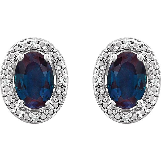 Oval Diamond Halo Birthstone Earrings .925 Sterling Silver