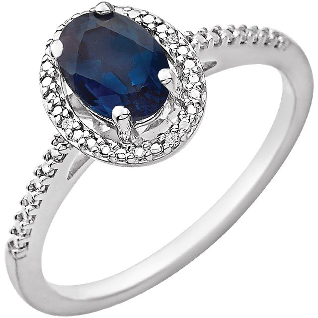 Oval .01 CTW Diamond Halo Birthstone Ring in .925 Sterling Silver
