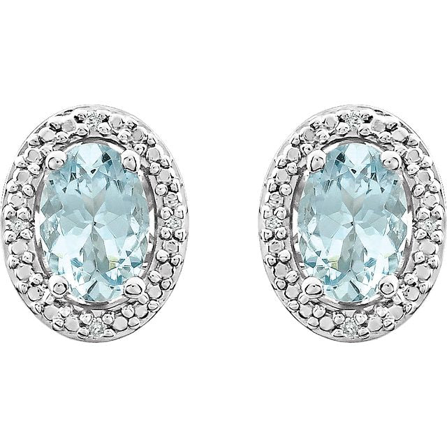 Oval Diamond Halo Birthstone Earrings .925 Sterling Silver
