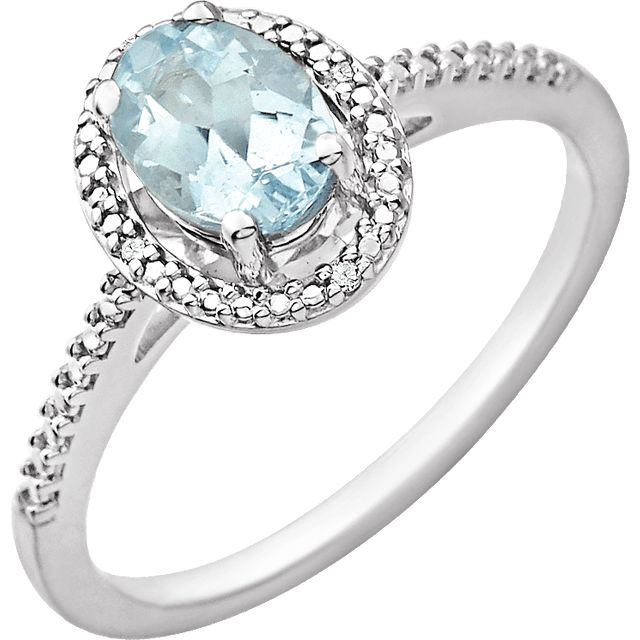 Oval .01 CTW Diamond Halo Birthstone Ring in .925 Sterling Silver