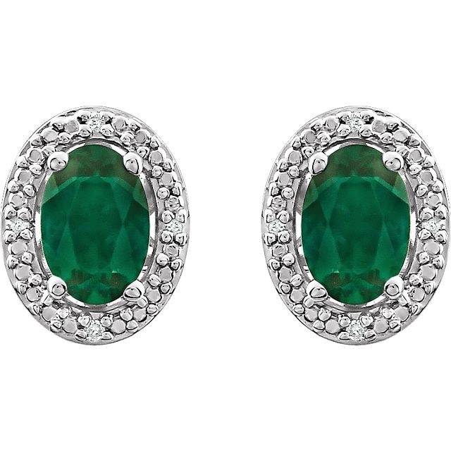 Oval Diamond Halo Birthstone Earrings .925 Sterling Silver