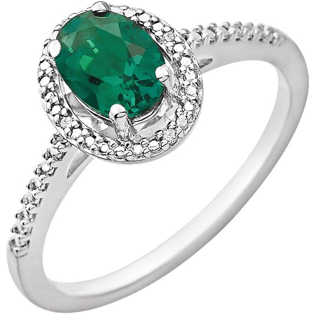 Oval .01 CTW Diamond Halo Birthstone Ring in .925 Sterling Silver