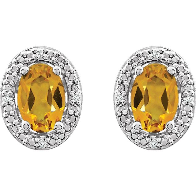 Oval Diamond Halo Birthstone Earrings .925 Sterling Silver