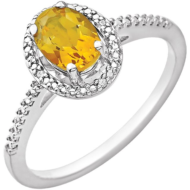 Oval .01 CTW Diamond Halo Birthstone Ring in .925 Sterling Silver
