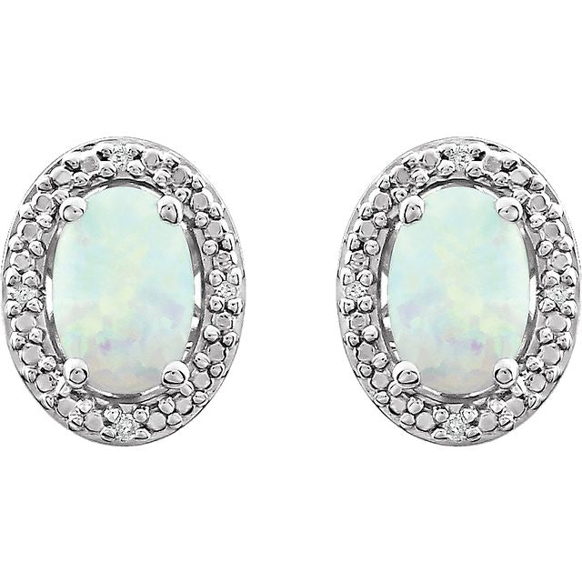 Oval Diamond Halo Birthstone Earrings .925 Sterling Silver