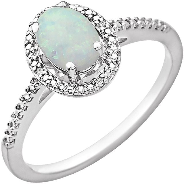 Oval .01 CTW Diamond Halo Birthstone Ring in .925 Sterling Silver