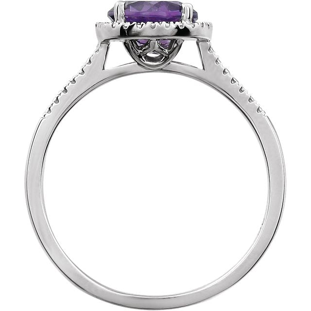Round .01 CTW Diamond Halo Birthstone Ring in .925 Sterling Silver