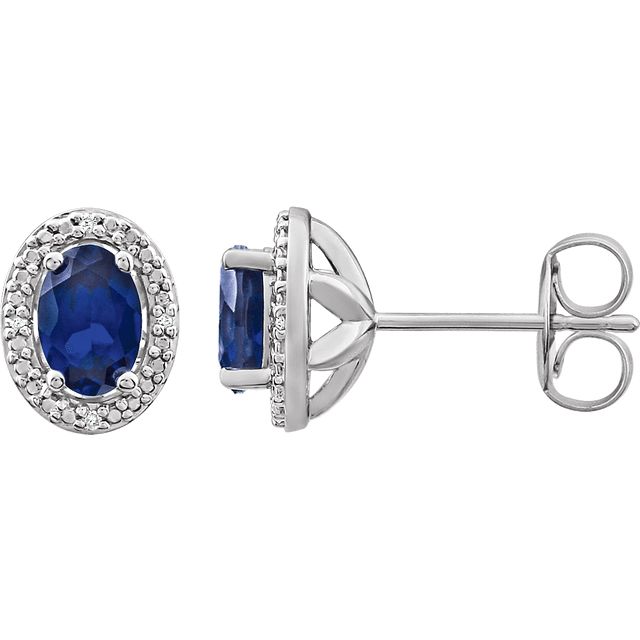 Oval Diamond Halo Birthstone Earrings .925 Sterling Silver