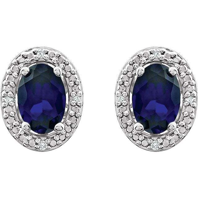 Oval Diamond Halo Birthstone Earrings .925 Sterling Silver