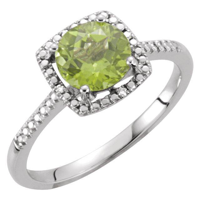 Sterling Silver .01 CTW Diamond Halo Birthstone Ring August Birthstone Peridot