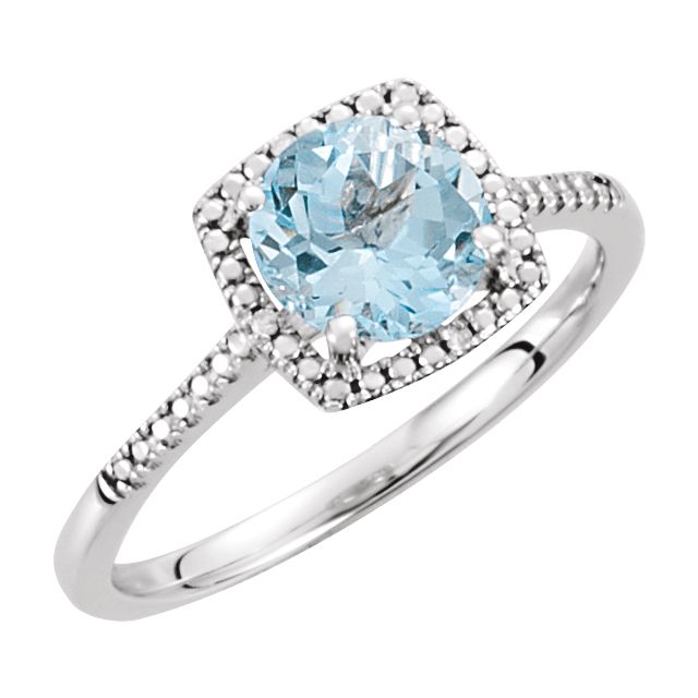 Sterling Silver .01 CTW Diamond Halo Birthstone Ring December Birthstone Sky Blue Topaz