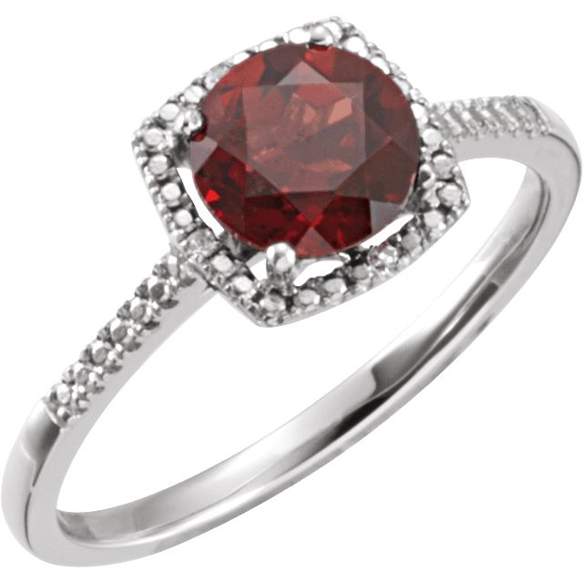 Sterling Silver .01 CTW Diamond Halo Birthstone Ring January Birthstone Mozambique Garnet