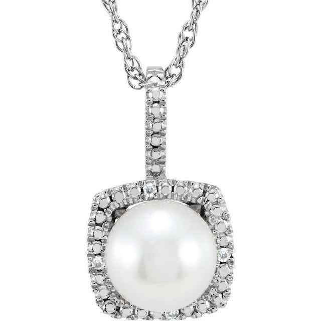 Sterling Silver May Birthstone 7mm Lab Created Emerald and .015 CTW Diamond Halo Necklace