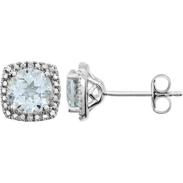 Sterling Silver March Birthstone Halo 6mm Aquamarine and .015 CTW Diamond Earrings