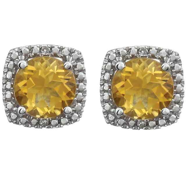 Sterling Silver November Birthstone Halo 6mm Citrine and .015 CTW Diamond Earrings
