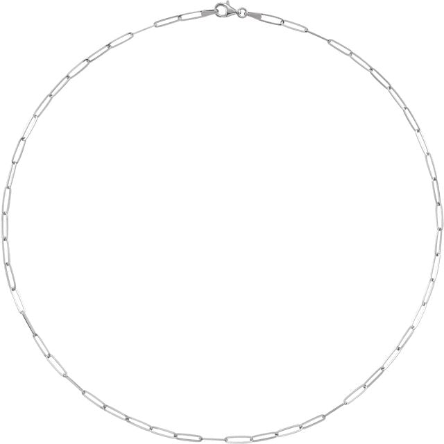 Sterling Silver Paperclip Necklace Medium Flat Link Style Chain