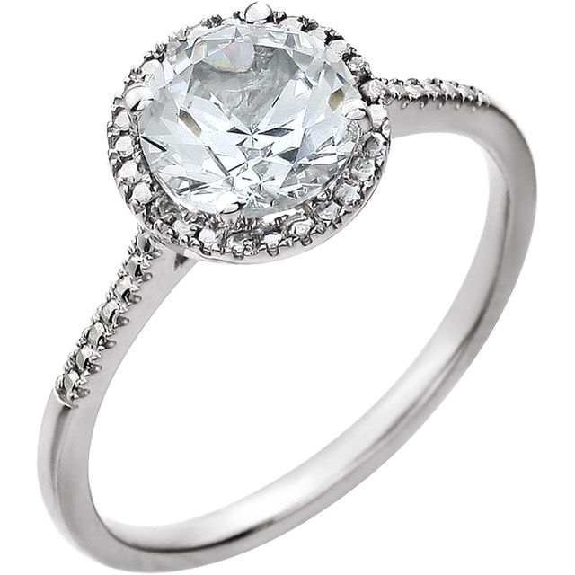 Round .01 CTW Diamond Halo Birthstone Ring in .925 Sterling Silver