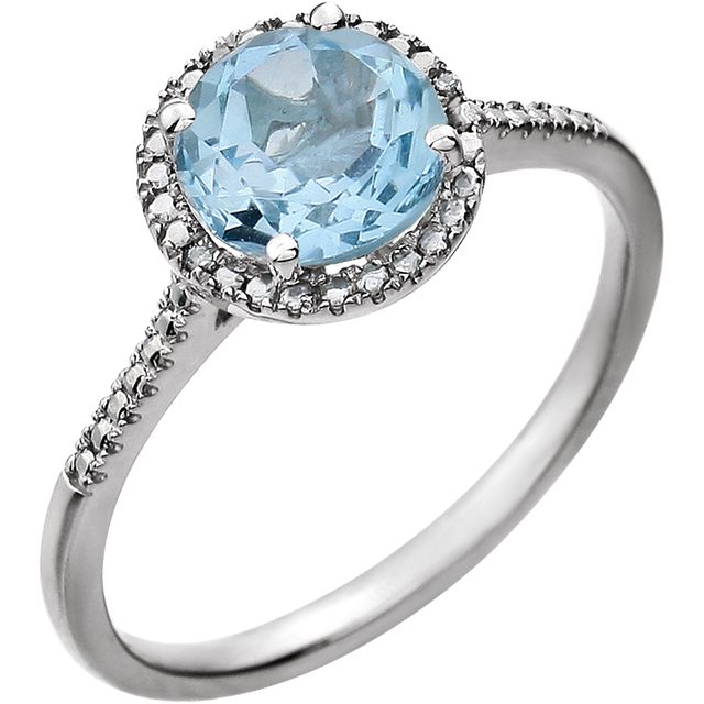 Round .01 CTW Diamond Halo Birthstone Ring in .925 Sterling Silver