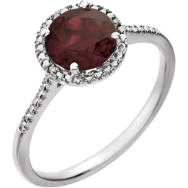 Round .01 CTW Diamond Halo Birthstone Ring in .925 Sterling Silver