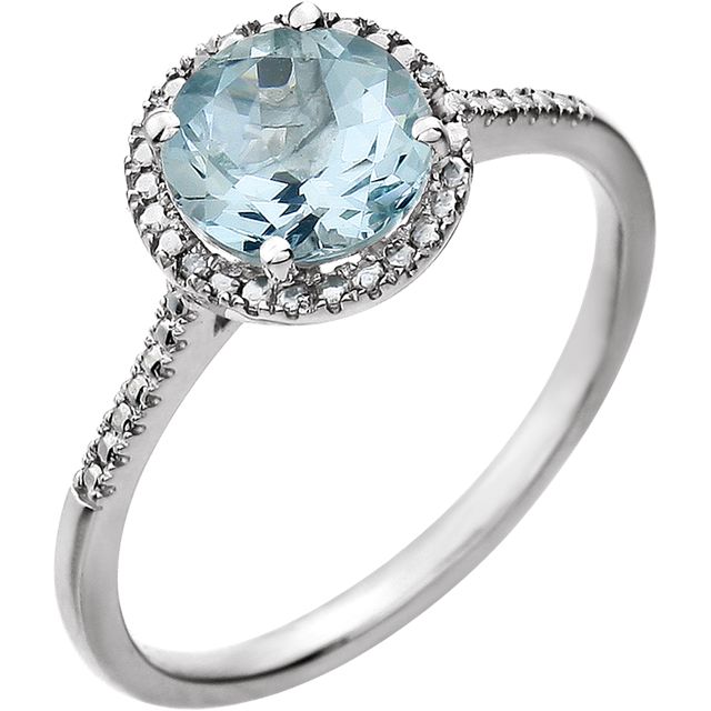 Round .01 CTW Diamond Halo Birthstone Ring in .925 Sterling Silver