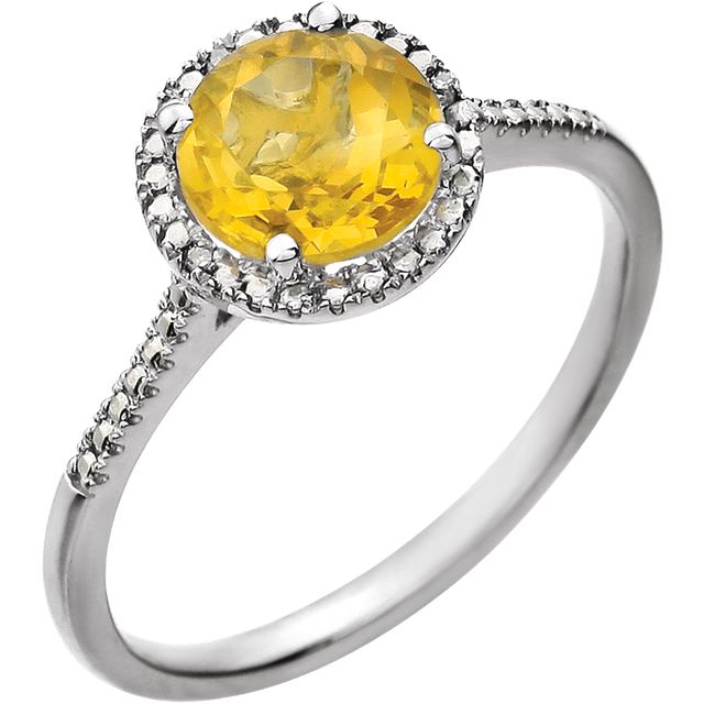 Round .01 CTW Diamond Halo Birthstone Ring in .925 Sterling Silver
