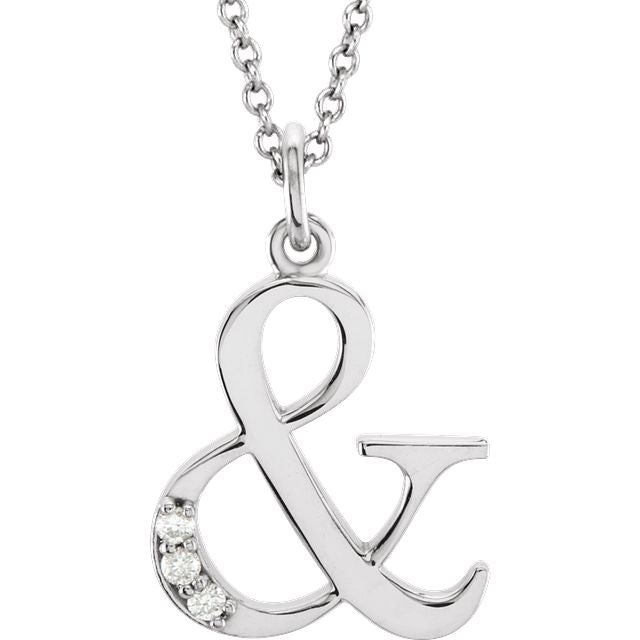 Ampersand Symbol Necklace with Diamond Accents 14k Solid White Gold & Symbol Necklace with diamonds